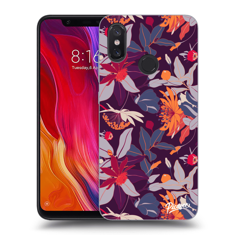 Picasee fekete szilikon tok az alábbi mobiltelefonokra Xiaomi Mi 8 - Purple Leaf