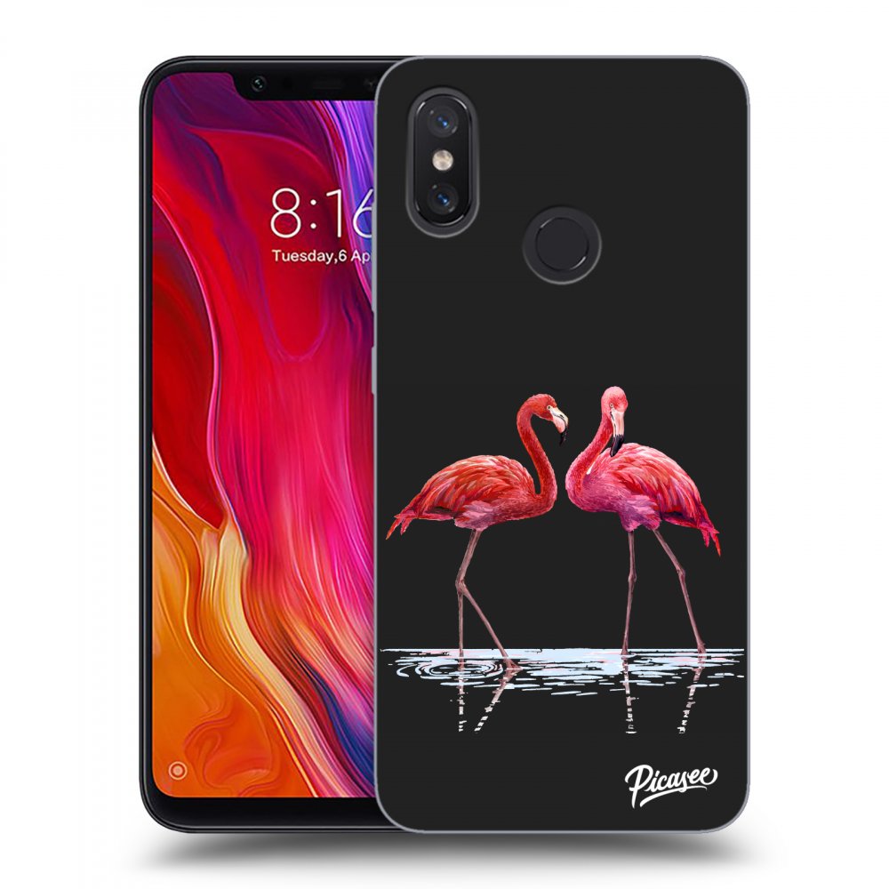Picasee fekete szilikon tok az alábbi mobiltelefonokra Xiaomi Mi 8 - Flamingos couple