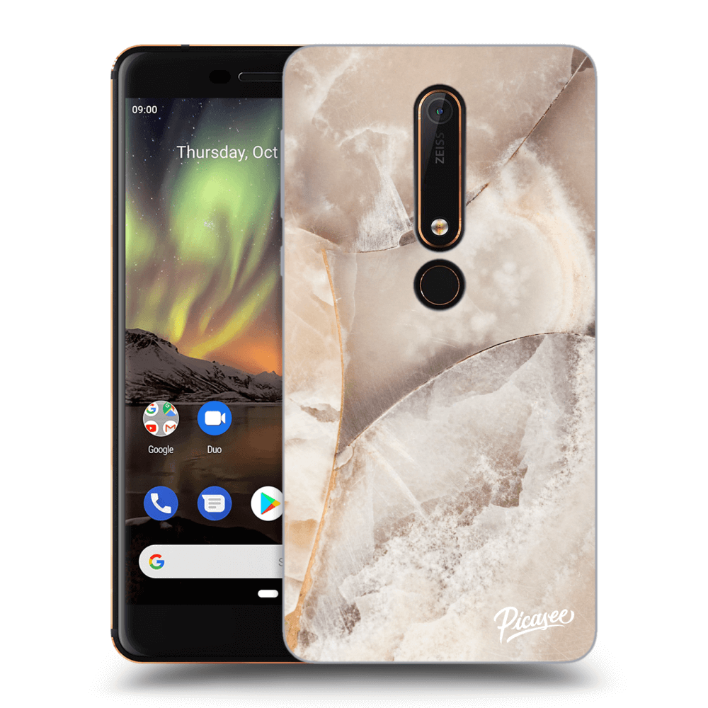 Picasee átlátszó szilikon tok az alábbi mobiltelefonokra Nokia 6.1 - Cream marble