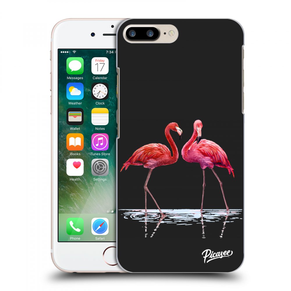 Picasee fekete szilikon tok az alábbi mobiltelefonokra Apple iPhone 7 Plus - Flamingos couple