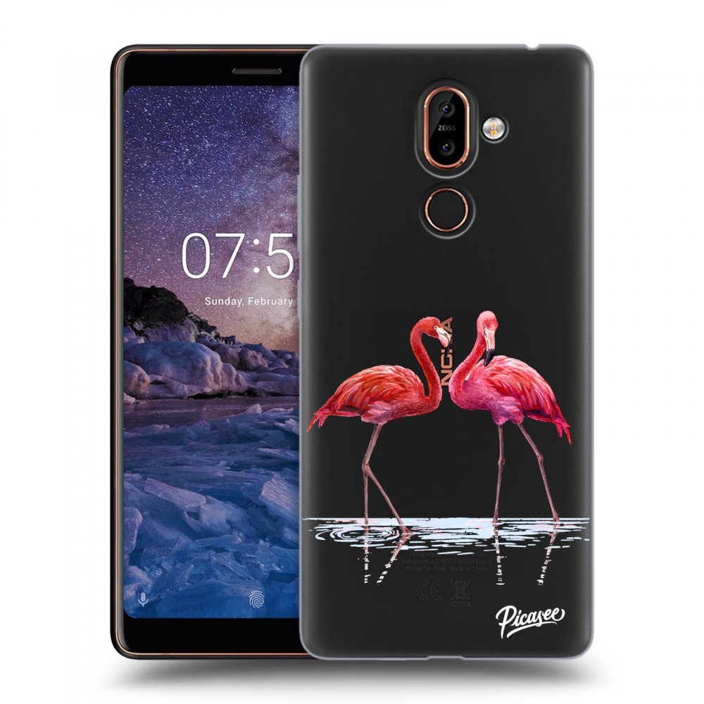 Picasee átlátszó szilikon tok az alábbi mobiltelefonokra Nokia 7 Plus - Flamingos couple