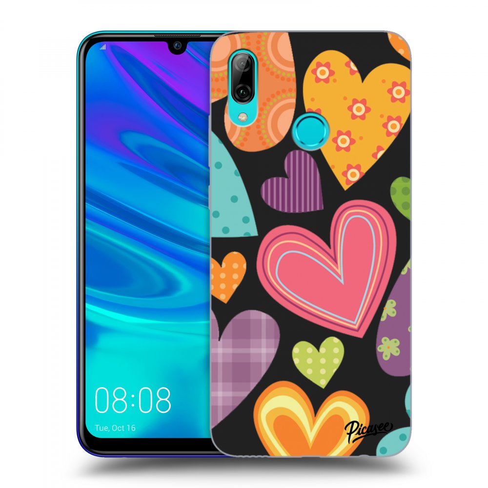 Picasee fekete szilikon tok az alábbi mobiltelefonokra Huawei P Smart 2019 - Colored heart