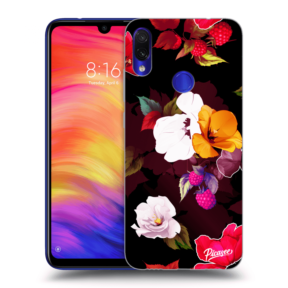 Picasee fekete szilikon tok az alábbi mobiltelefonokra Xiaomi Redmi Note 7 - Flowers and Berries