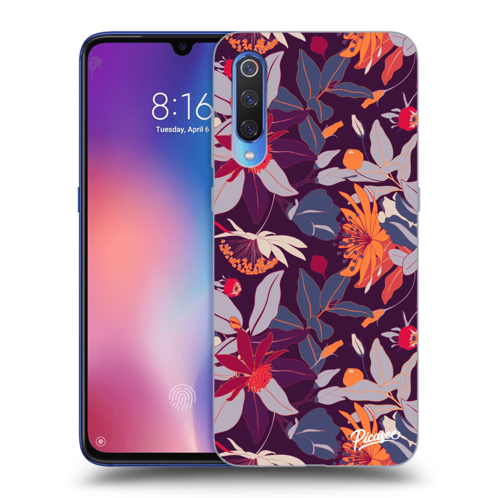 Picasee fekete szilikon tok az alábbi mobiltelefonokra Xiaomi Mi 9 - Purple Leaf