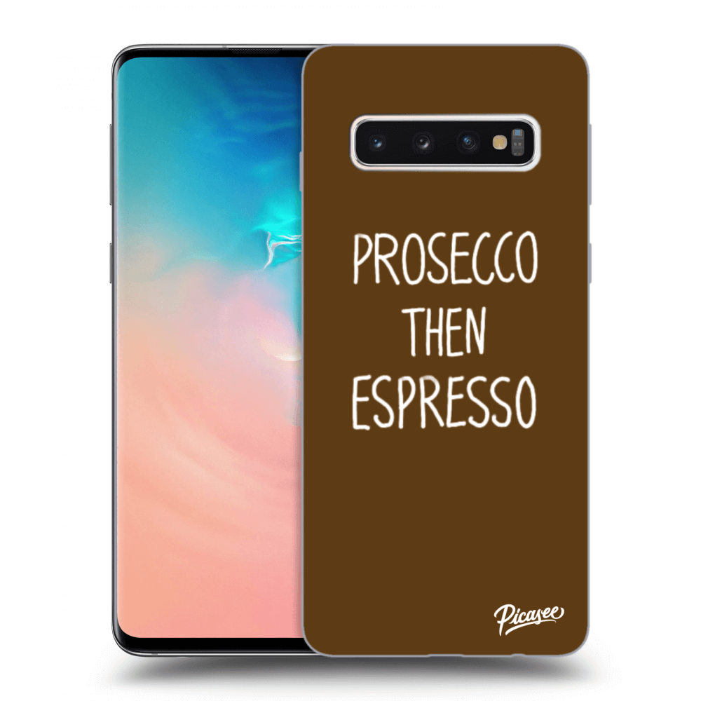 Picasee fekete szilikon tok az alábbi mobiltelefonokra Samsung Galaxy S10 G973 - Prosecco then espresso