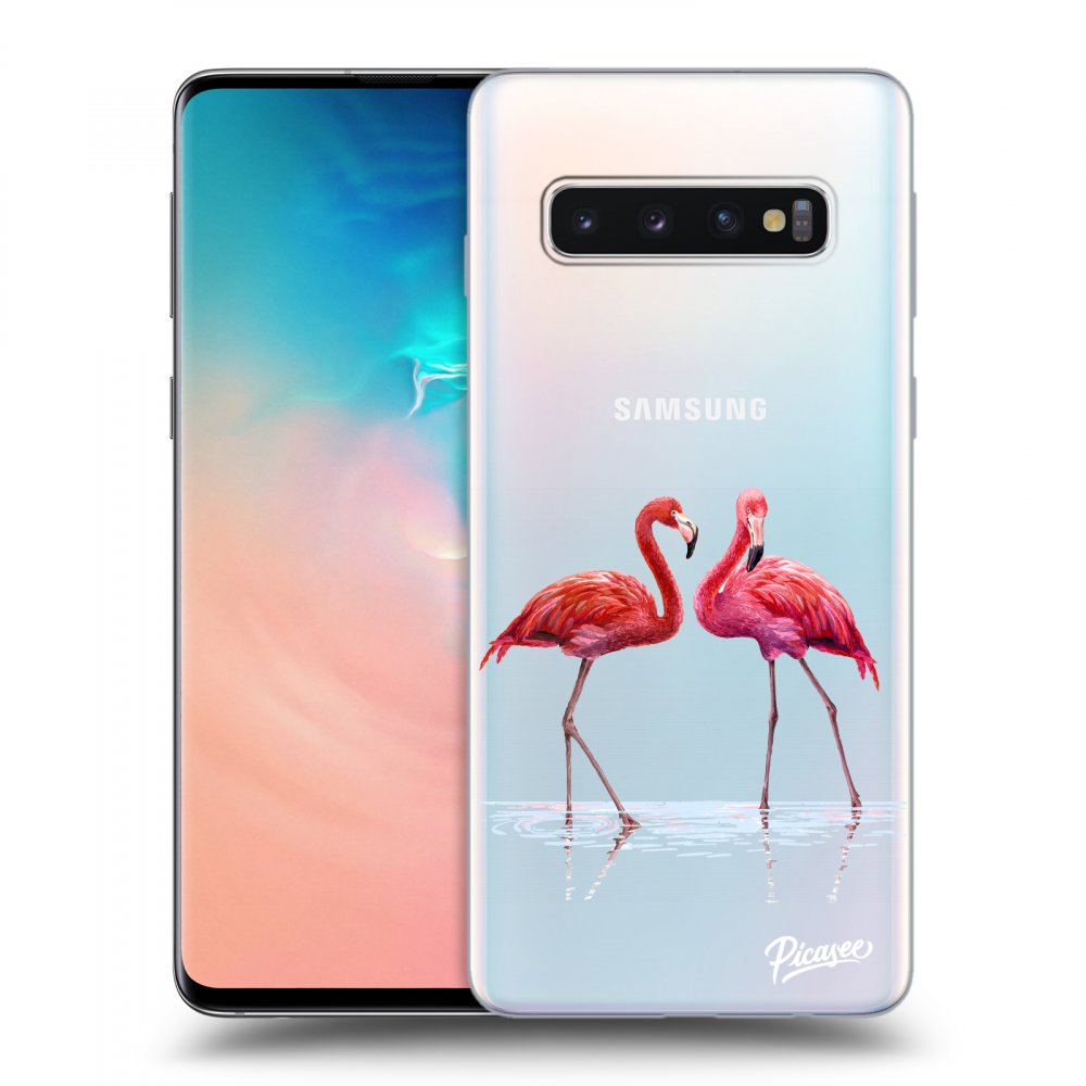 Picasee átlátszó szilikon tok az alábbi mobiltelefonokra Samsung Galaxy S10 G973 - Flamingos couple