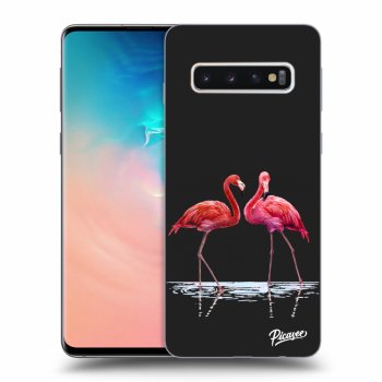 Picasee fekete szilikon tok az alábbi mobiltelefonokra Samsung Galaxy S10 G973 - Flamingos couple