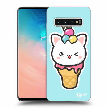 Picasee átlátszó szilikon tok az alábbi mobiltelefonokra Samsung Galaxy S10 G973 - Ice Cream Cat