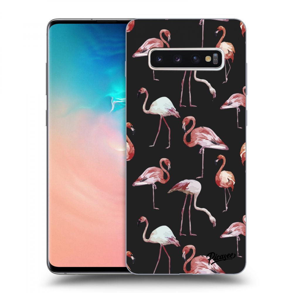Picasee fekete szilikon tok az alábbi mobiltelefonokra Samsung Galaxy S10 Plus G975 - Flamingos