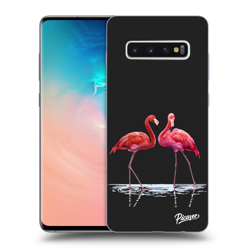 Picasee fekete szilikon tok az alábbi mobiltelefonokra Samsung Galaxy S10 Plus G975 - Flamingos couple