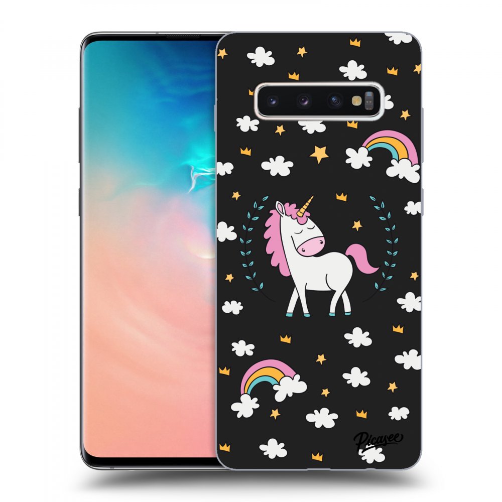 Picasee fekete szilikon tok az alábbi mobiltelefonokra Samsung Galaxy S10 Plus G975 - Unicorn star heaven
