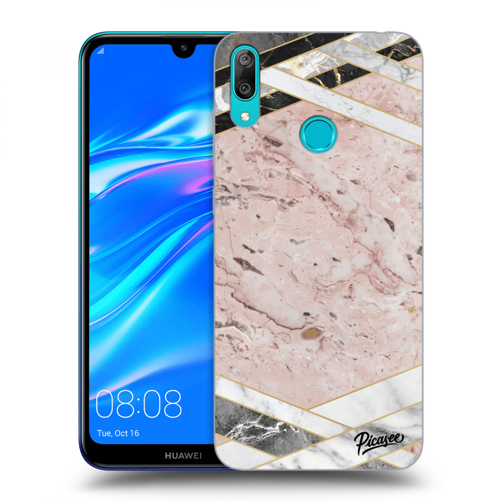 Picasee fekete szilikon tok az alábbi mobiltelefonokra Huawei Y7 2019 - Pink geometry