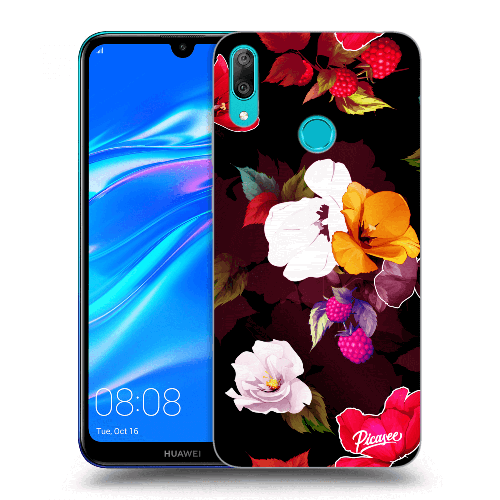 Picasee fekete szilikon tok az alábbi mobiltelefonokra Huawei Y7 2019 - Flowers and Berries