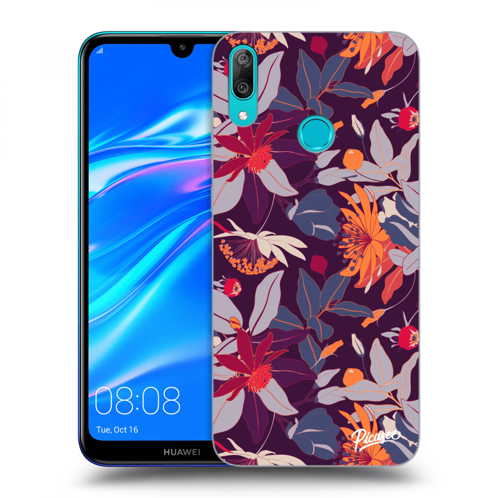 Picasee fekete szilikon tok az alábbi mobiltelefonokra Huawei Y7 2019 - Purple Leaf