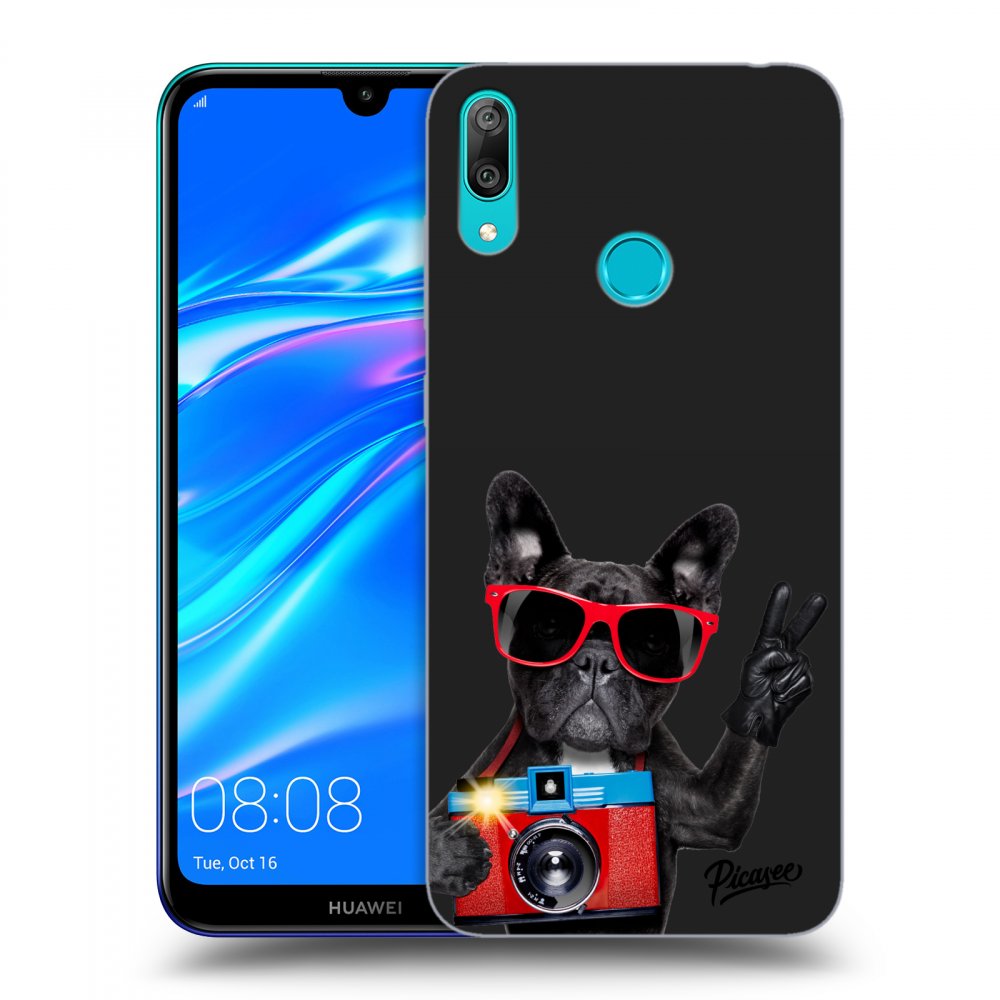 Picasee fekete szilikon tok az alábbi mobiltelefonokra Huawei Y7 2019 - French Bulldog