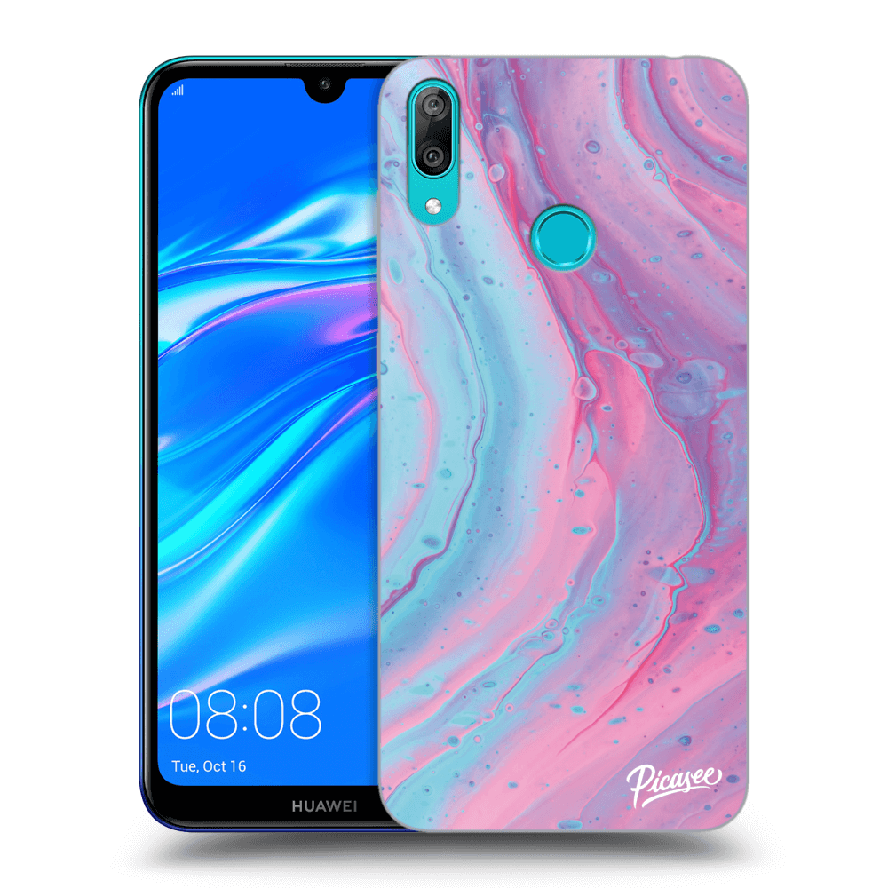 Picasee fekete szilikon tok az alábbi mobiltelefonokra Huawei Y7 2019 - Pink liquid