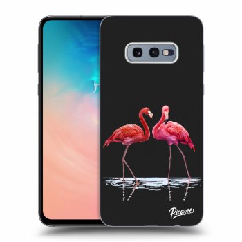 Picasee fekete szilikon tok az alábbi mobiltelefonokra Samsung Galaxy S10e G970 - Flamingos couple