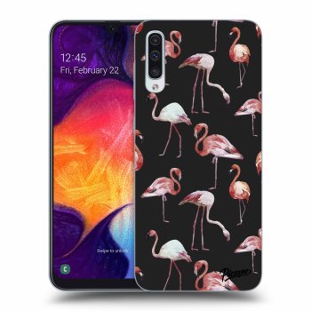 Picasee fekete szilikon tok az alábbi mobiltelefonokra Samsung Galaxy A50 A505F - Flamingos