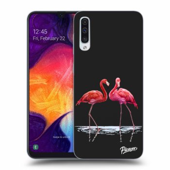 Picasee fekete szilikon tok az alábbi mobiltelefonokra Samsung Galaxy A50 A505F - Flamingos couple