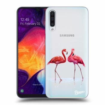 Picasee átlátszó szilikon tok az alábbi mobiltelefonokra Samsung Galaxy A50 A505F - Flamingos couple