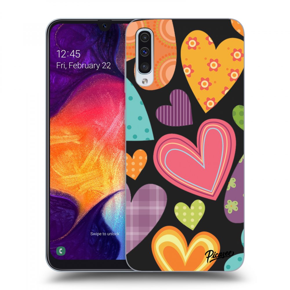 Picasee fekete szilikon tok az alábbi mobiltelefonokra Samsung Galaxy A50 A505F - Colored heart