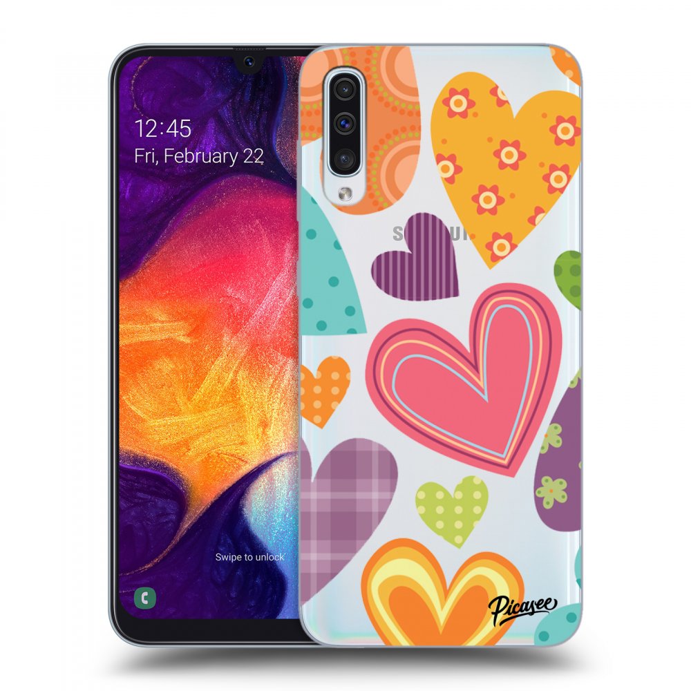 Picasee átlátszó szilikon tok az alábbi mobiltelefonokra Samsung Galaxy A50 A505F - Colored heart