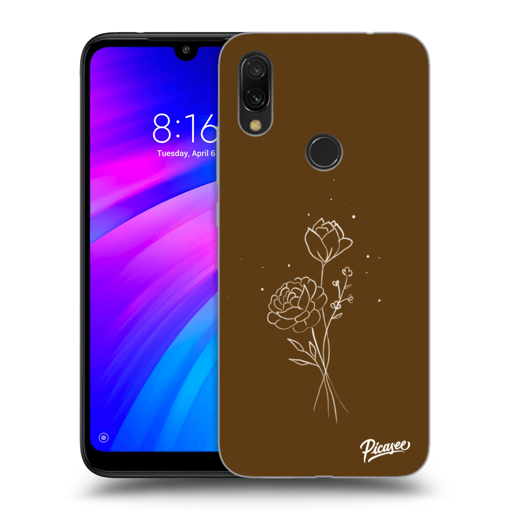 Picasee átlátszó szilikon tok az alábbi mobiltelefonokra Xiaomi Redmi 7 - Brown flowers