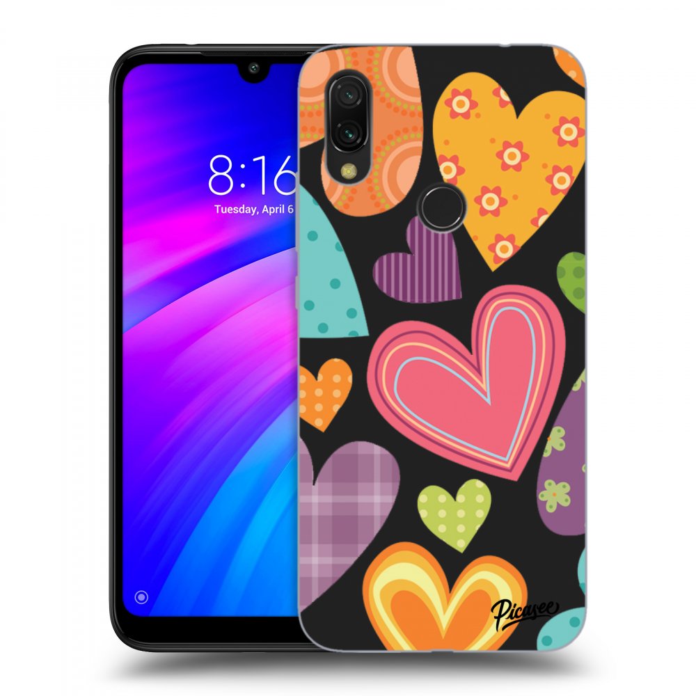 Picasee fekete szilikon tok az alábbi mobiltelefonokra Xiaomi Redmi 7 - Colored heart