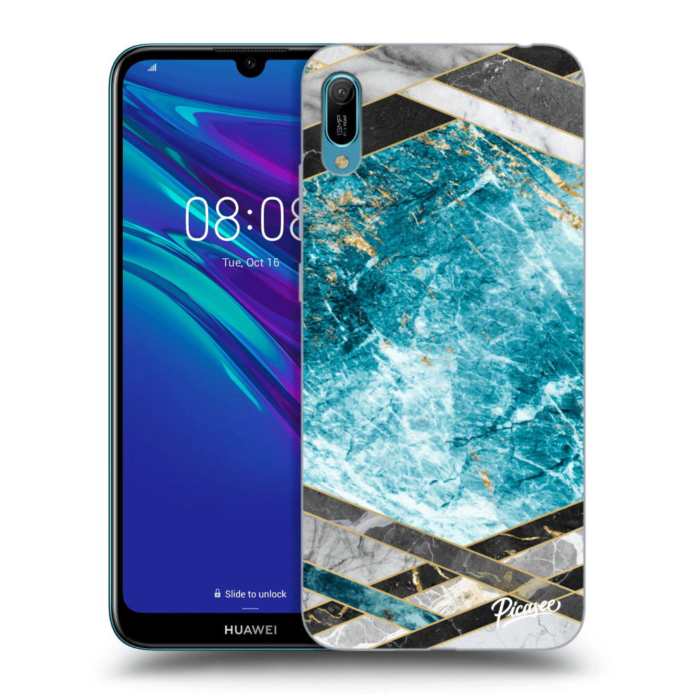 Picasee fekete szilikon tok az alábbi mobiltelefonokra Huawei Y6 2019 - Blue geometry