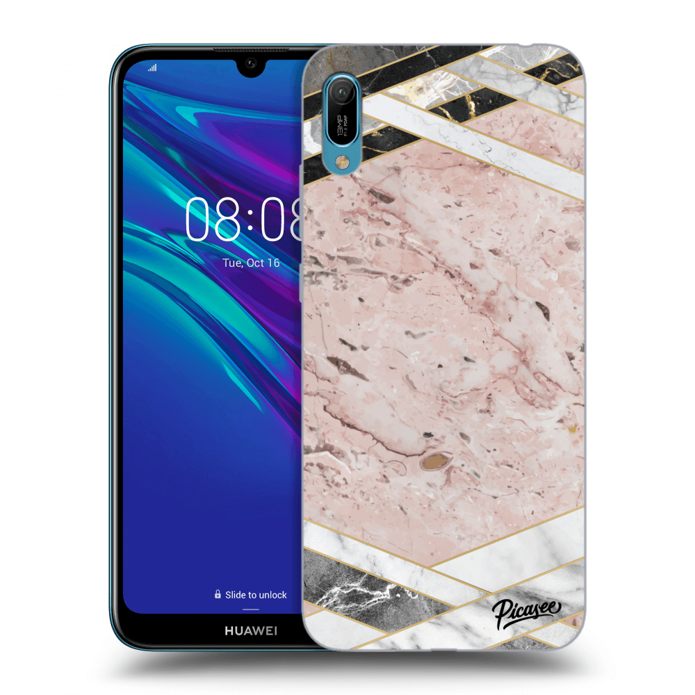 Picasee fekete szilikon tok az alábbi mobiltelefonokra Huawei Y6 2019 - Pink geometry
