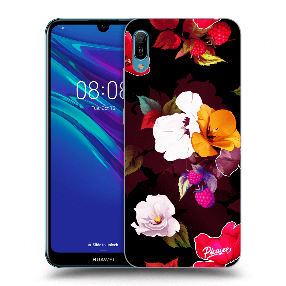 Picasee fekete szilikon tok az alábbi mobiltelefonokra Huawei Y6 2019 - Flowers and Berries