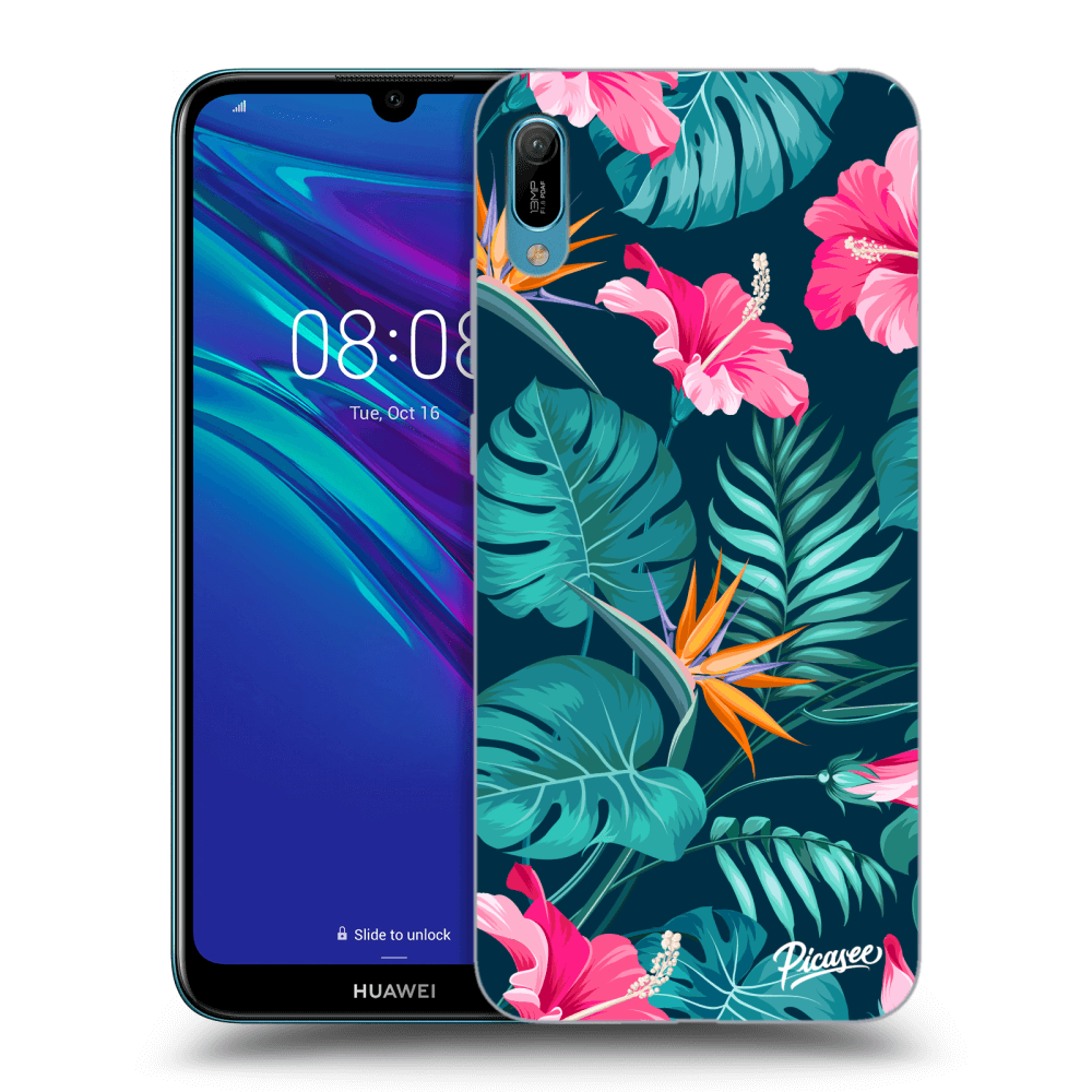 Picasee átlátszó szilikon tok az alábbi mobiltelefonokra Huawei Y6 2019 - Pink Monstera