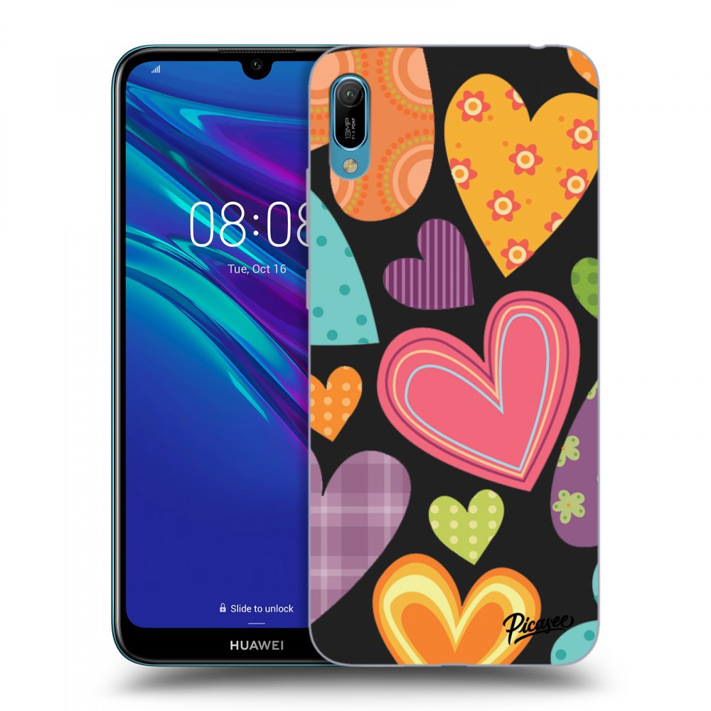 Picasee fekete szilikon tok az alábbi mobiltelefonokra Huawei Y6 2019 - Colored heart
