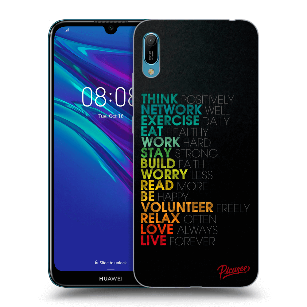 Picasee fekete szilikon tok az alábbi mobiltelefonokra Huawei Y6 2019 - Motto life