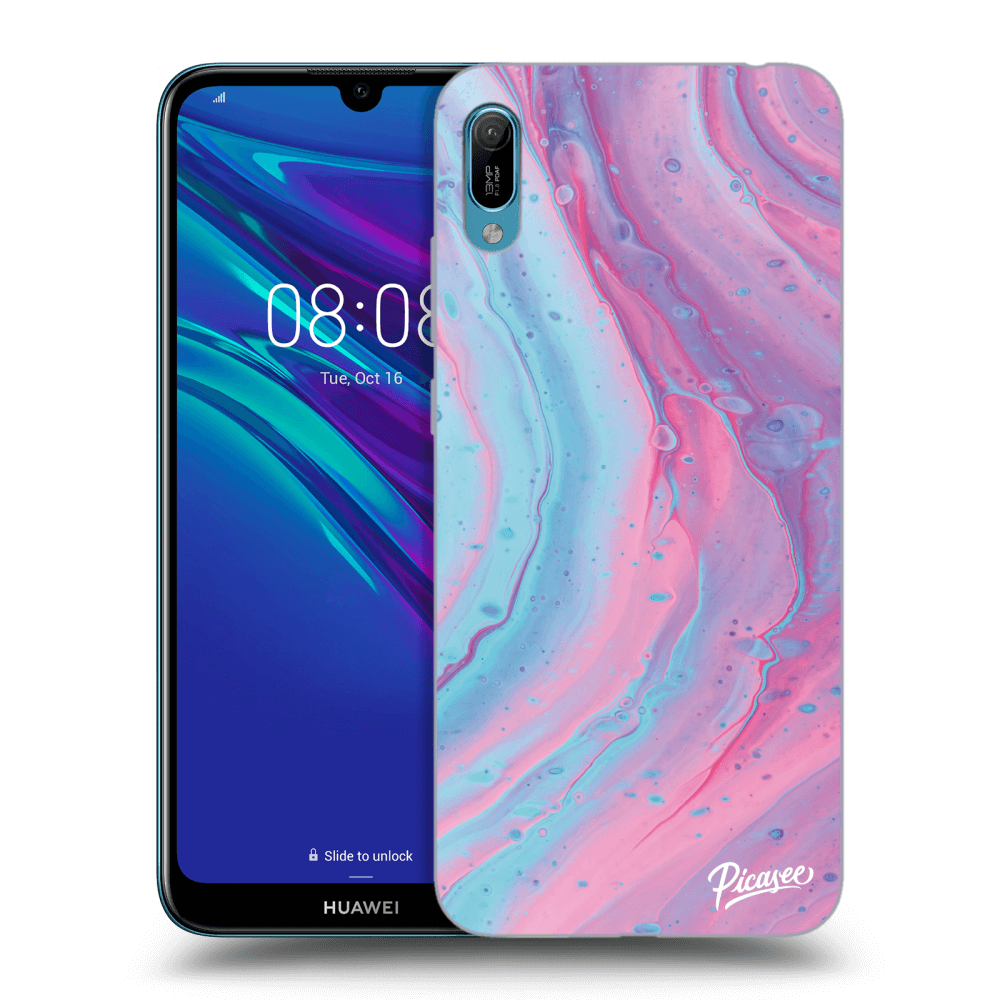 Picasee fekete szilikon tok az alábbi mobiltelefonokra Huawei Y6 2019 - Pink liquid