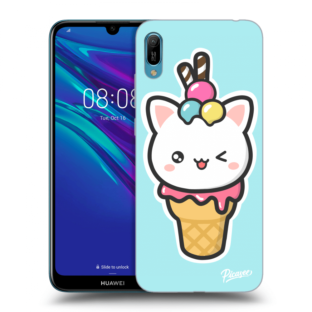 Picasee fekete szilikon tok az alábbi mobiltelefonokra Huawei Y6 2019 - Ice Cream Cat