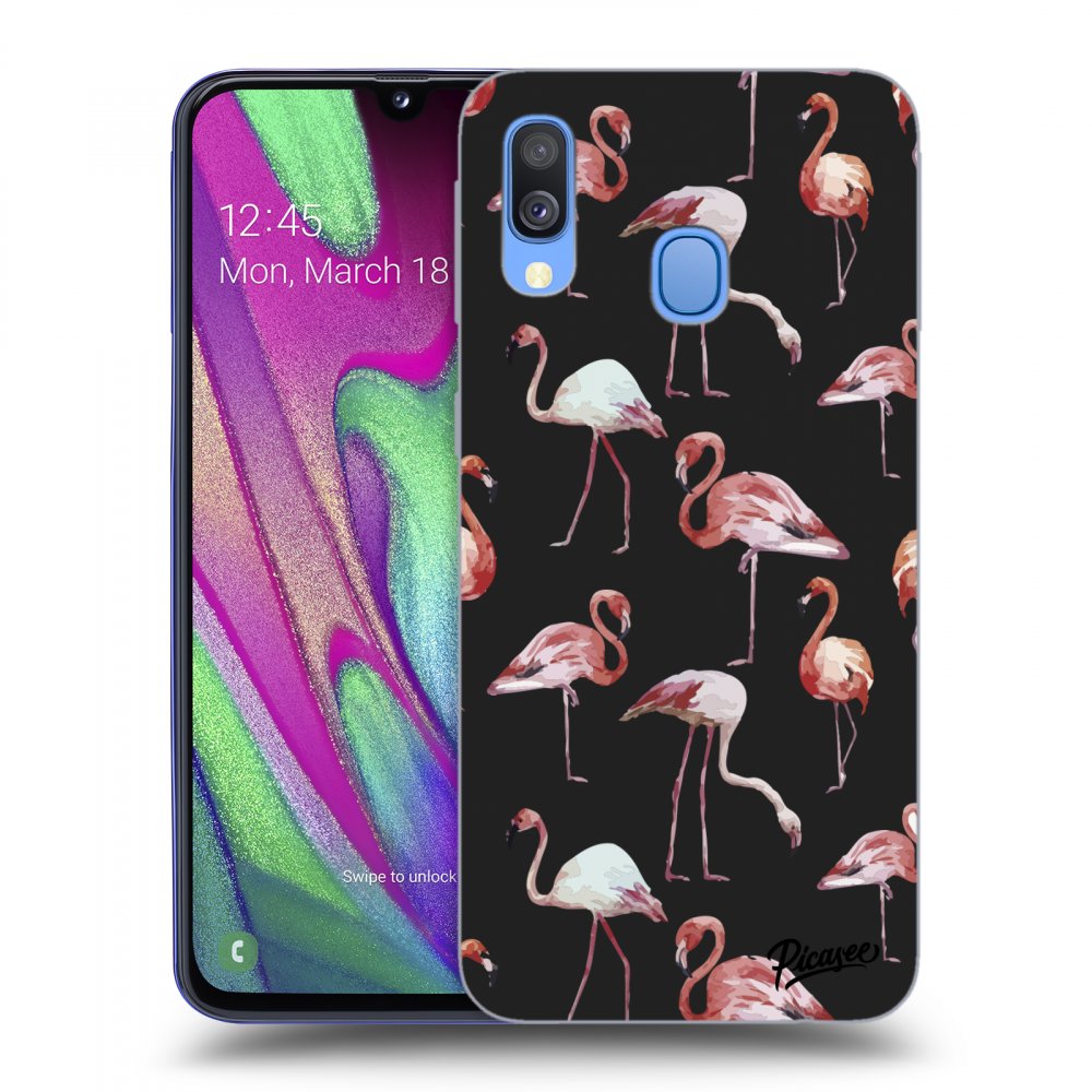 Picasee fekete szilikon tok az alábbi mobiltelefonokra Samsung Galaxy A40 A405F - Flamingos