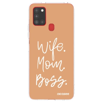 Picasee átlátszó szilikon tok az alábbi mobiltelefonokra Samsung Galaxy A21s - Boss Mama