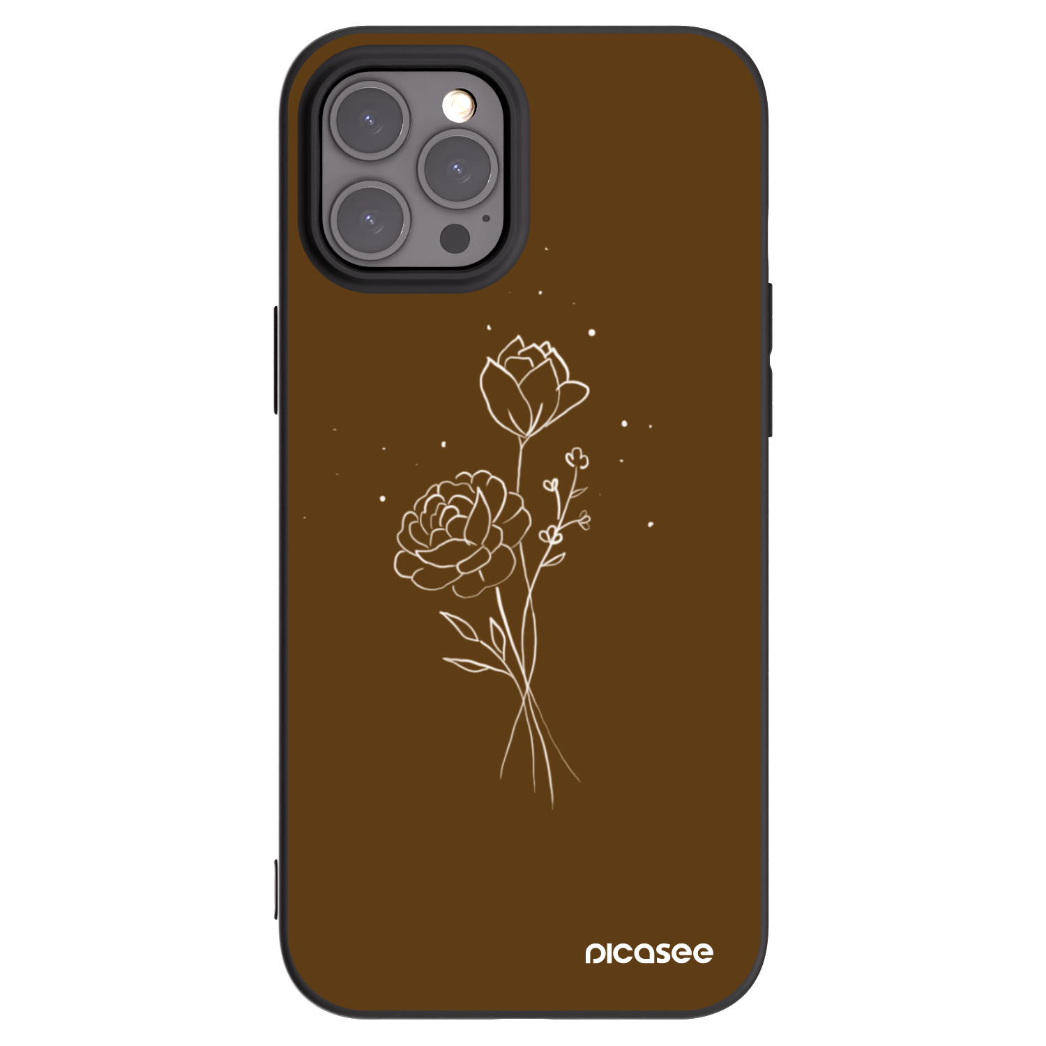 Picasee fekete szilikon tok az alábbi mobiltelefonokra Apple iPhone 12 Pro Max - Brown flowers