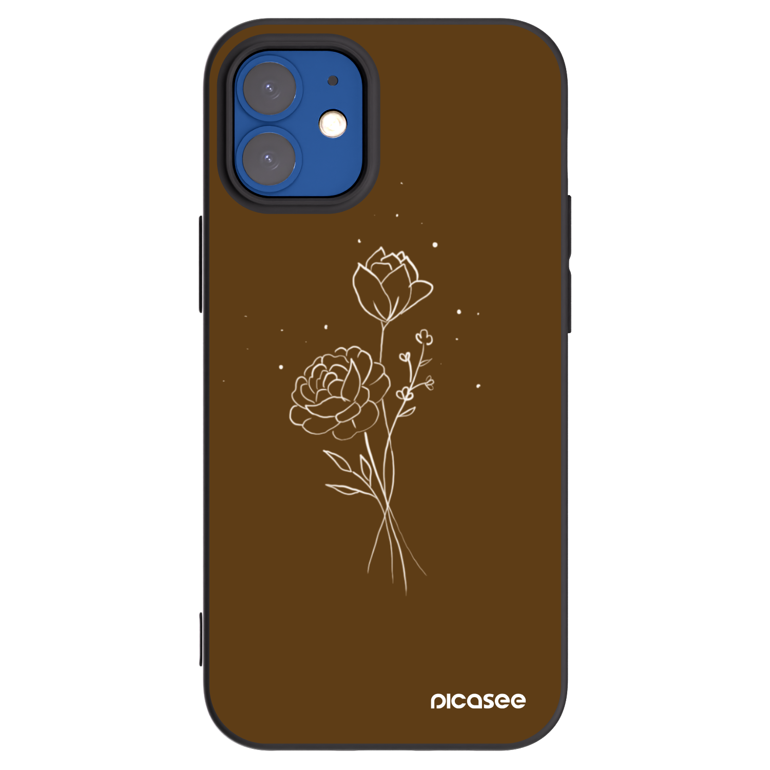 Picasee fekete szilikon tok az alábbi mobiltelefonokra Apple iPhone 12 mini - Brown flowers
