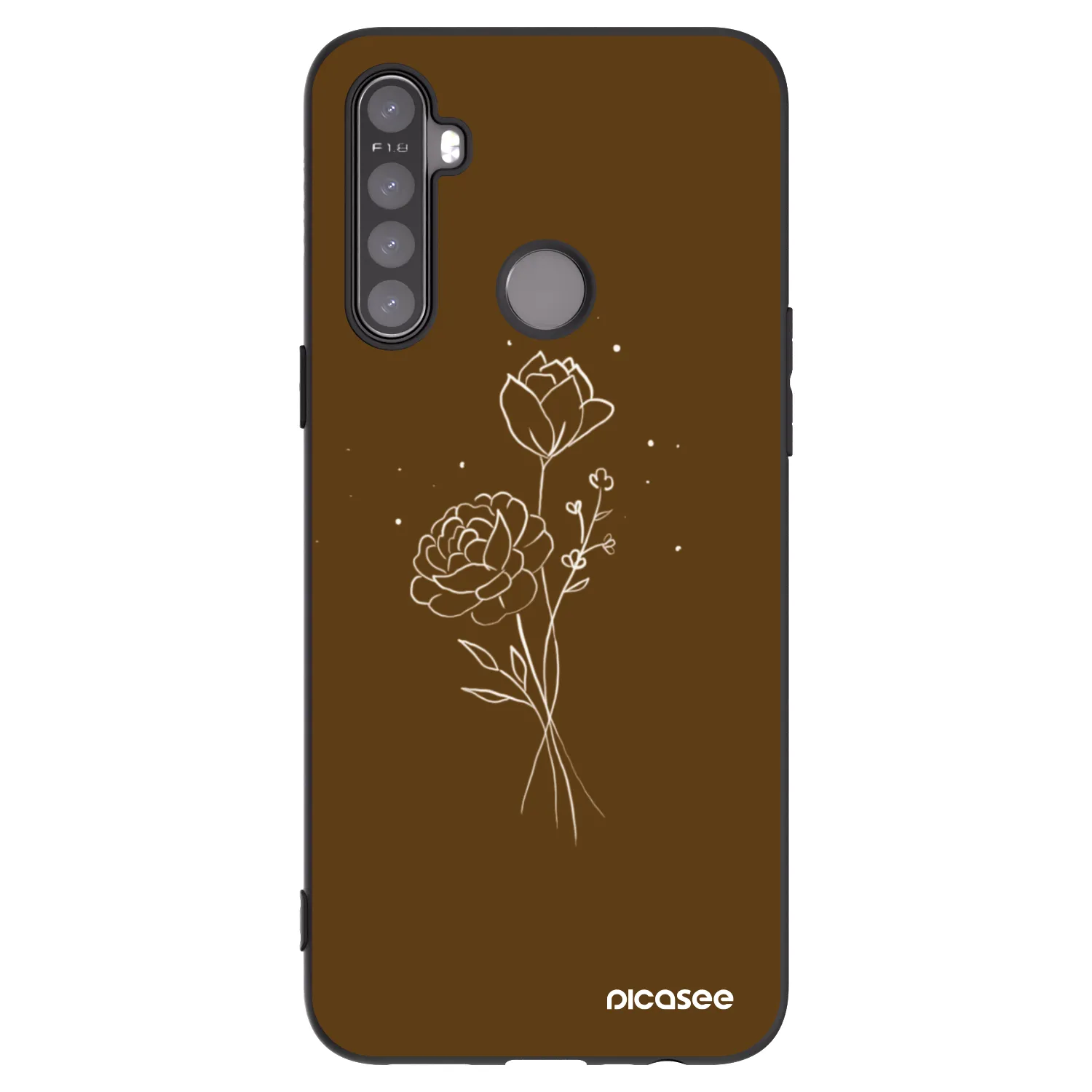 Picasee fekete szilikon tok az alábbi mobiltelefonokra Realme 5 - Brown flowers