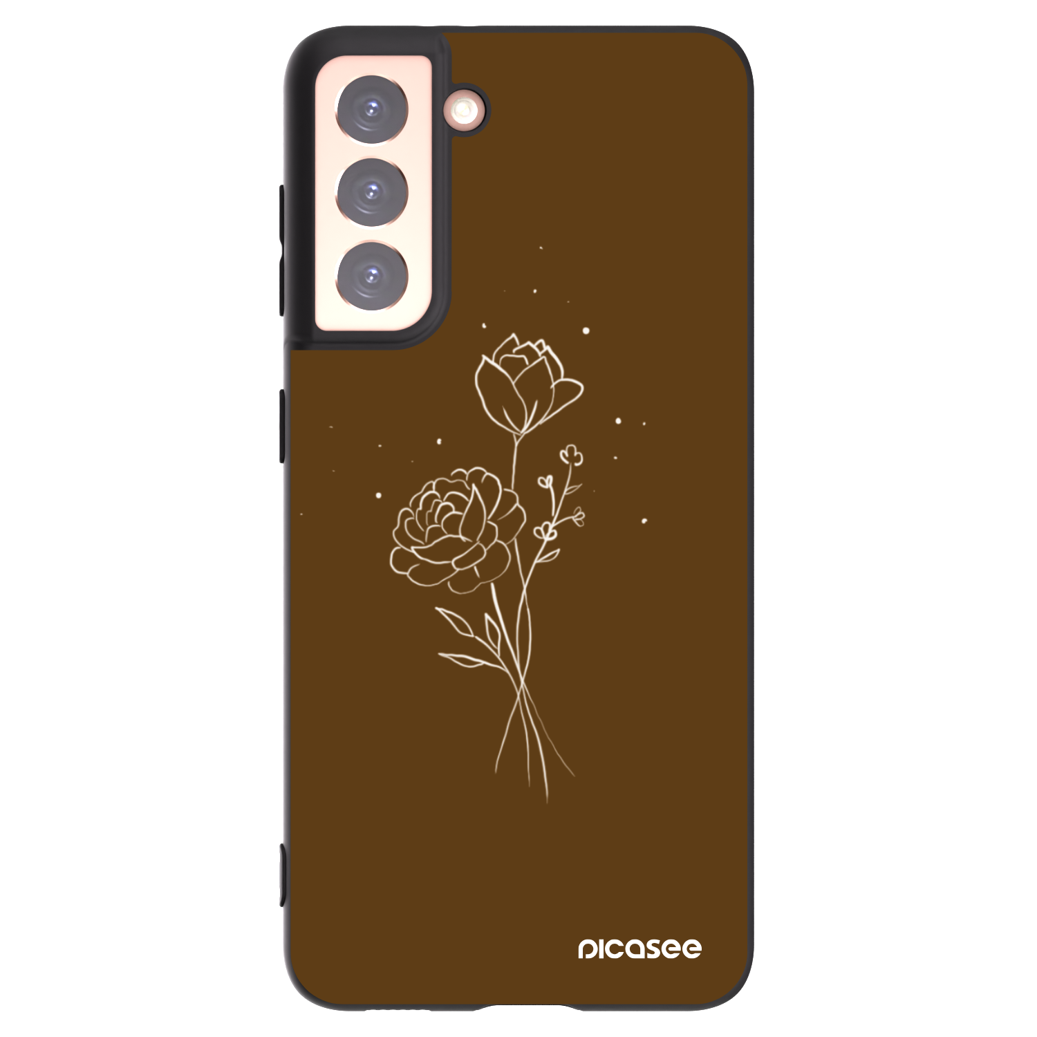 Picasee fekete szilikon tok az alábbi mobiltelefonokra Samsung Galaxy S21 5G G991B - Brown flowers