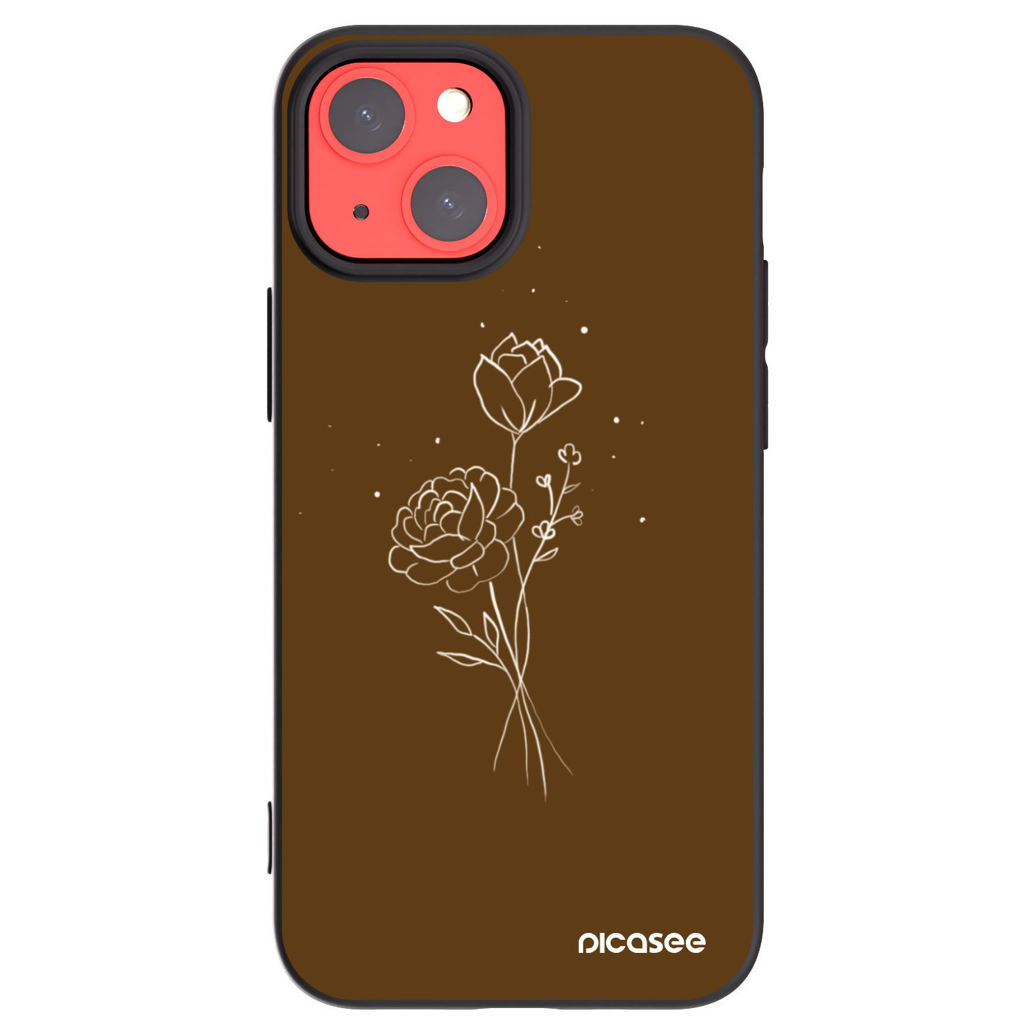 Picasee fekete szilikon tok az alábbi mobiltelefonokra Apple iPhone 13 mini - Brown flowers