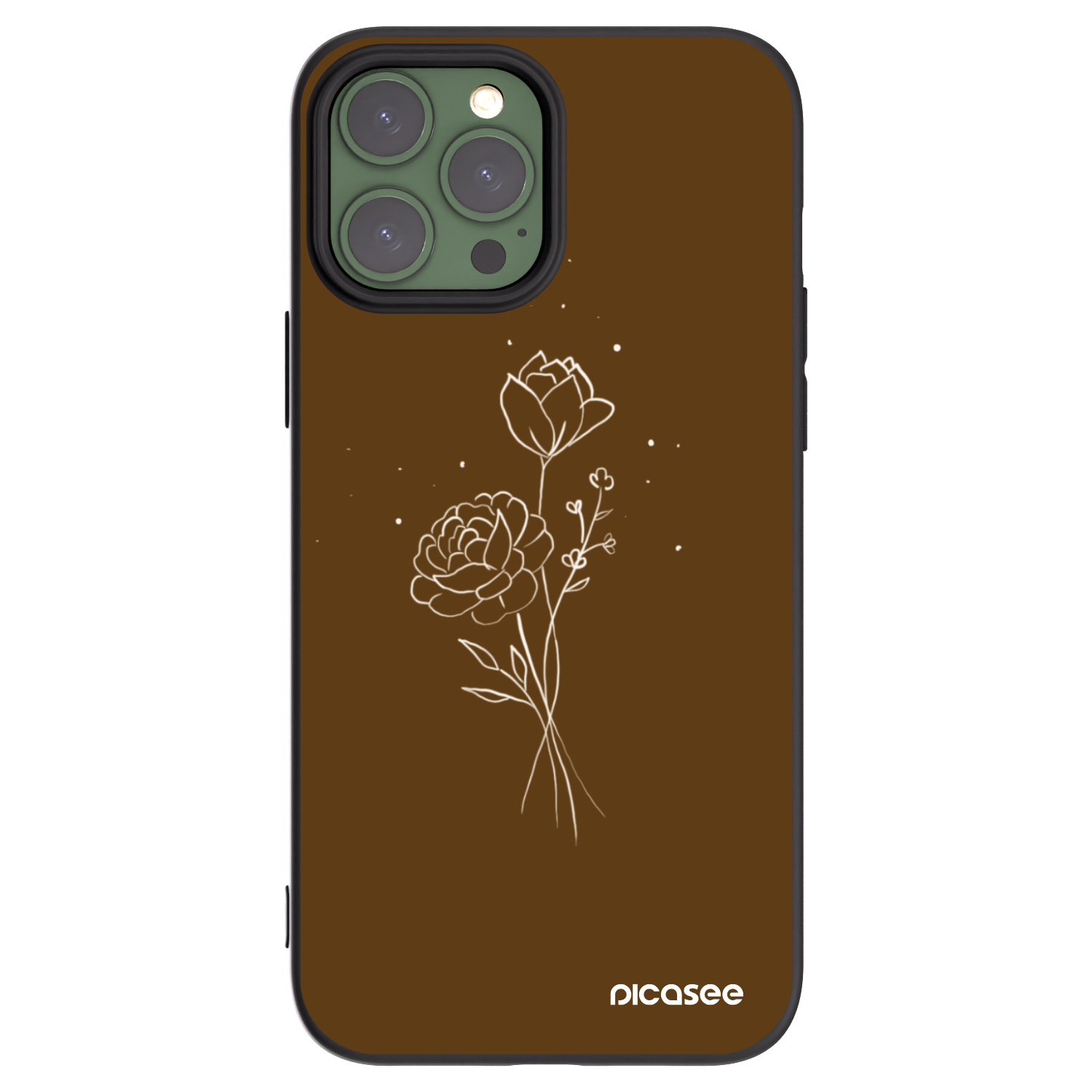 Picasee fekete szilikon tok az alábbi mobiltelefonokra Apple iPhone 13 Pro Max - Brown flowers