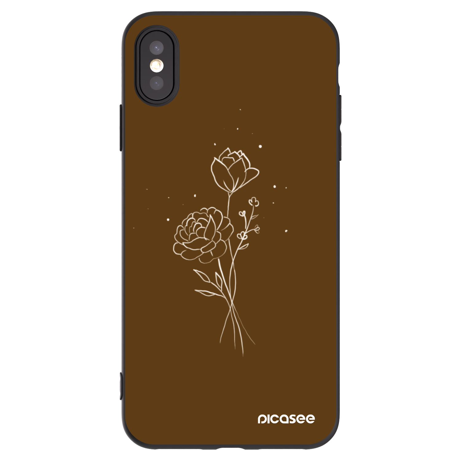 Picasee fekete szilikon tok az alábbi mobiltelefonokra Apple iPhone XS Max - Brown flowers