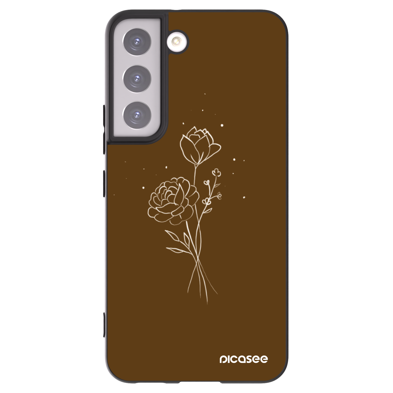 Picasee fekete szilikon tok az alábbi mobiltelefonokra Samsung Galaxy S22 5G - Brown flowers