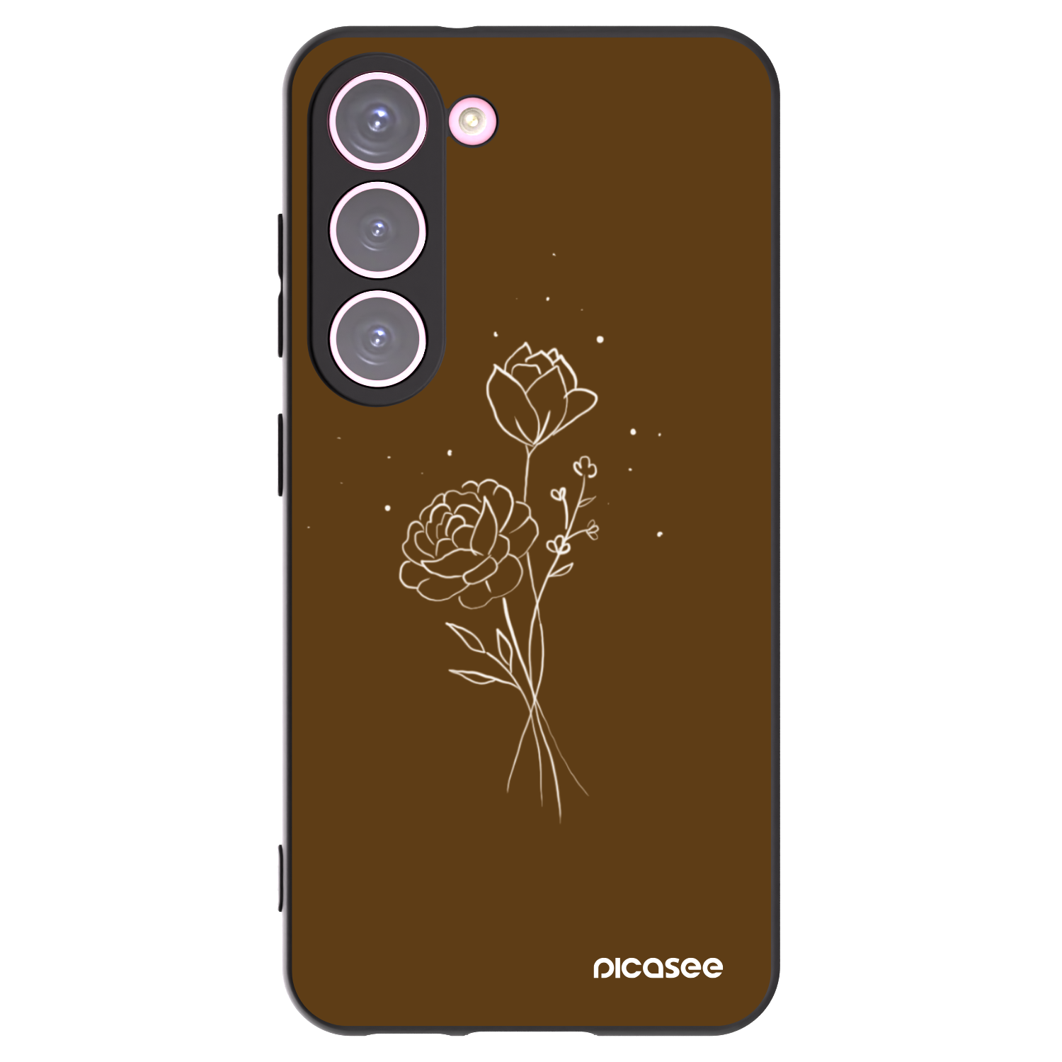 Picasee fekete szilikon tok az alábbi mobiltelefonokra Samsung Galaxy S23 5G - Brown flowers