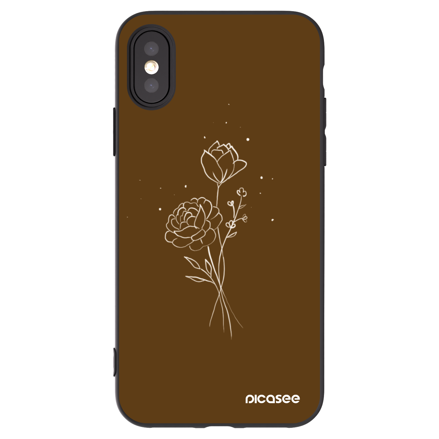 Picasee fekete szilikon tok az alábbi mobiltelefonokra Apple iPhone X/XS - Brown flowers