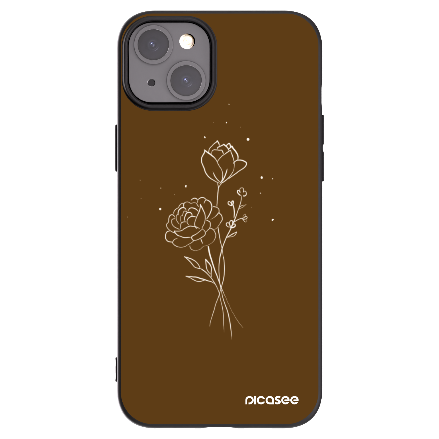 Picasee fekete szilikon tok az alábbi mobiltelefonokra Apple iPhone 15 Plus - Brown flowers