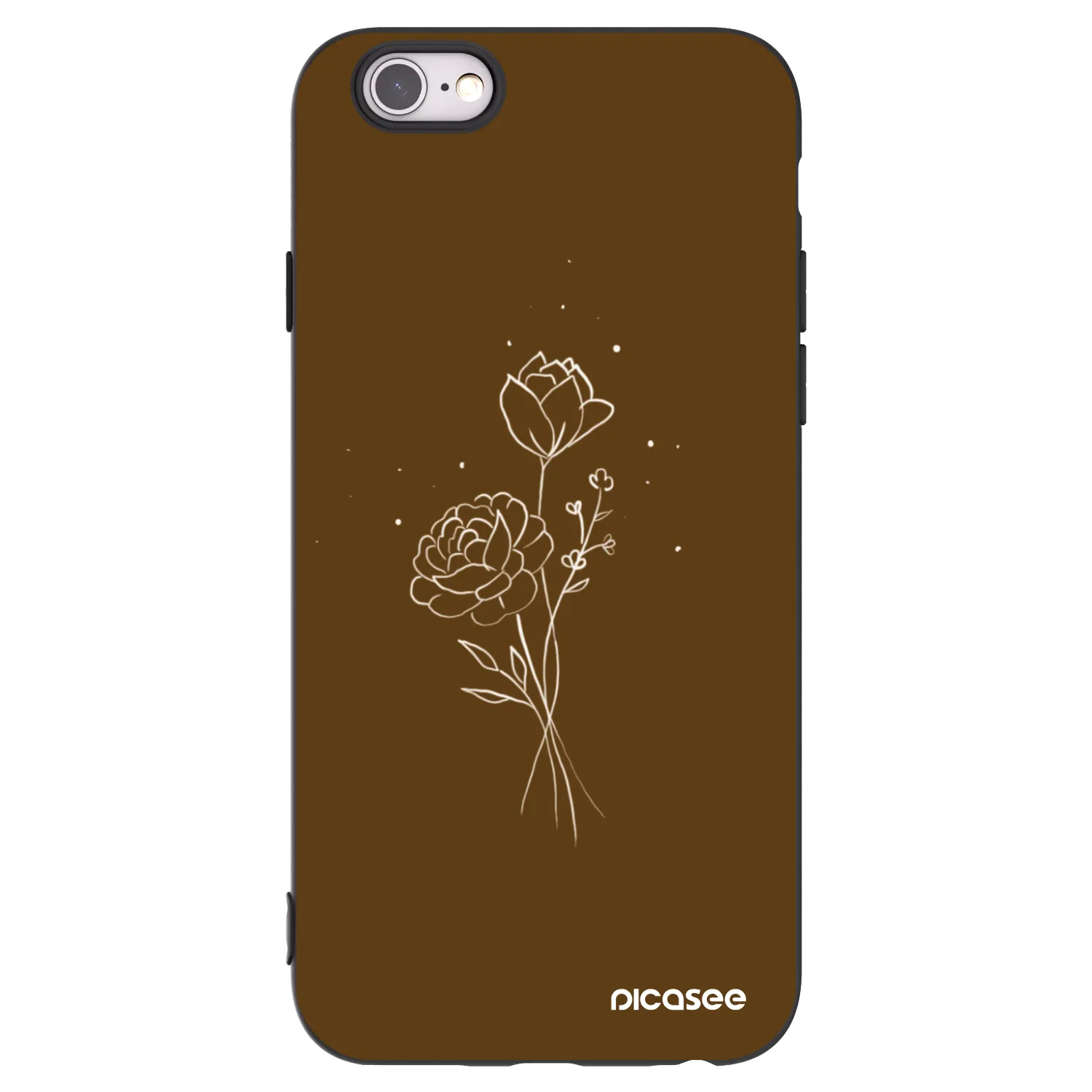 Picasee fekete szilikon tok az alábbi mobiltelefonokra Apple iPhone 6/6S - Brown flowers